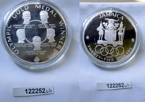 25 dollars pièce d'argent Jamaica Jeux Olympiques 1980 OVP (122252)