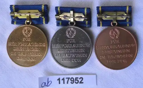 3 x médailles DDR pour les prestations dans le bâtiment Argent Bronze (117952)