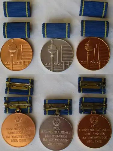 3 x médailles DDR pour les prestations dans le bâtiment Argent Bronze (108733)
