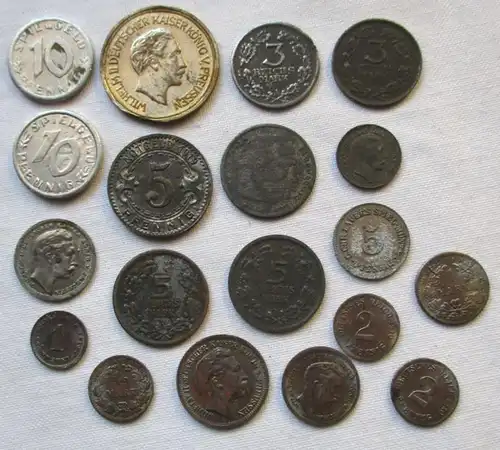 19 seltene alte Spiel Geld Münzen 1 Pfennig bis 20 Mark (124572)