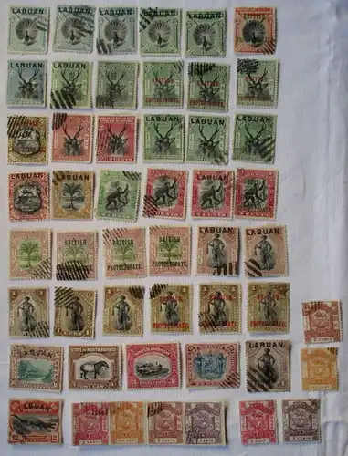 Briefmarken Labuan Britisch North Borneo kleine Sammlung mit 50 Werten (111096)