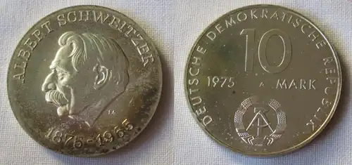 DDR Gedenk Münze 10 Mark Albert Schweitzer 1975 Motivprobe glatter Rand (132358)