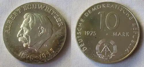 DDR Médaille commémorative 10 Mark Albert Schweitzer 1975 Essayer le motif Rand lisse (132358)