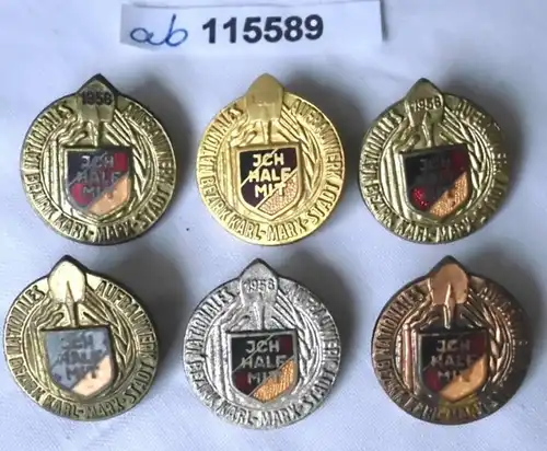 6 insignes rares RDA Construction nationale Karl Marx Ville (115589)