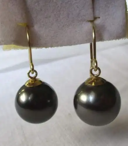 Boucles d'oreilles en or 585 élégantes avec énorme boule argentée / perle (128769)
