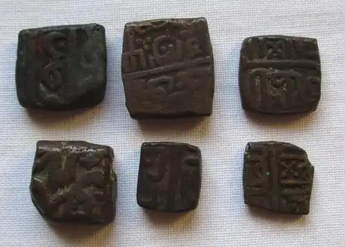 Sammlung 6x Indien Bronze Münzen Paisa viereckig 19. Jahrhundert (150506)