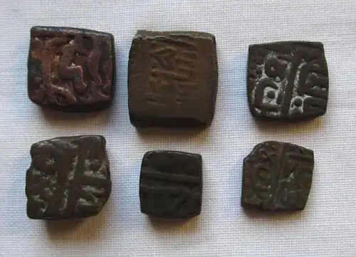 Sammlung 6x Indien Bronze Münzen Paisa viereckig 19. Jahrhundert (150506)