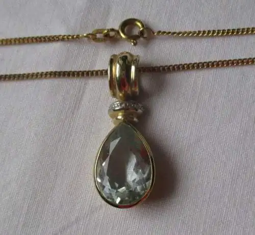 élégant collier femme or 585 avec diamant + pendentif en pierre précieuse (100806)