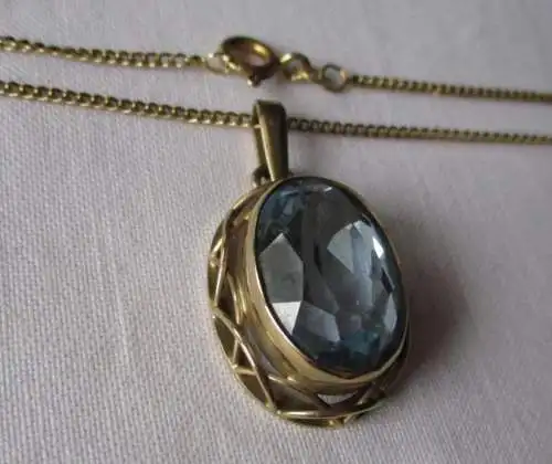 chaîne d'or 333 de haute qualité avec des bijoux de pêche en pierre précieuse bleue (134788)