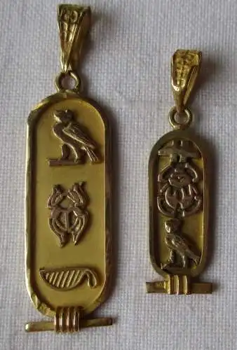 2x eleganter 750er Gold Ketten Anhänger Ägypten mit Hieroglyphen (129250)