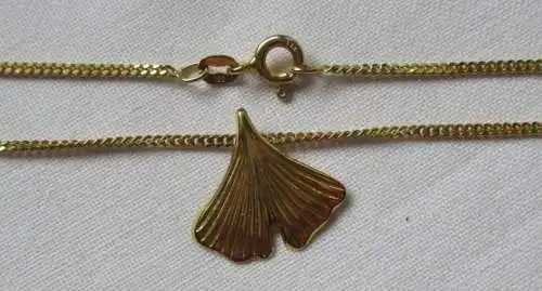 Chaîne charmante en or 585 avec élégante pendentif ginkgo feuille (126399)