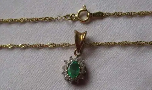 hochwertige 585er Gold Damen Halskette mit Diamant + Edelstein Anhänger (103238)