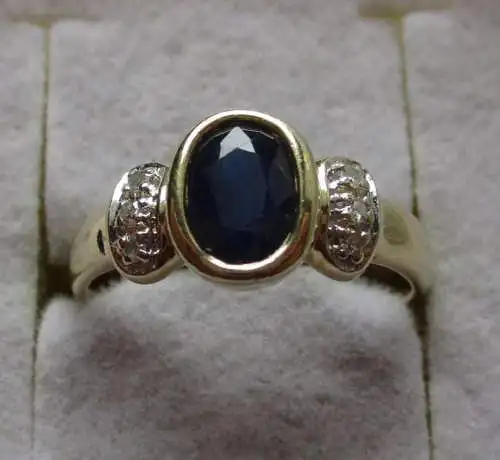 bague pour femmes en or 585 de haute qualité avec diamants et saphir (100838)