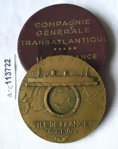 Bronze Medaille Frankreich Transatlantique Dampfer "Ile de France" (113722)