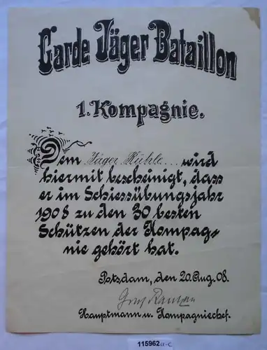 2 seltene Urkunden Garde Jäger Bataillon 1.Kompagnie 1.Weltkrieg (115084)