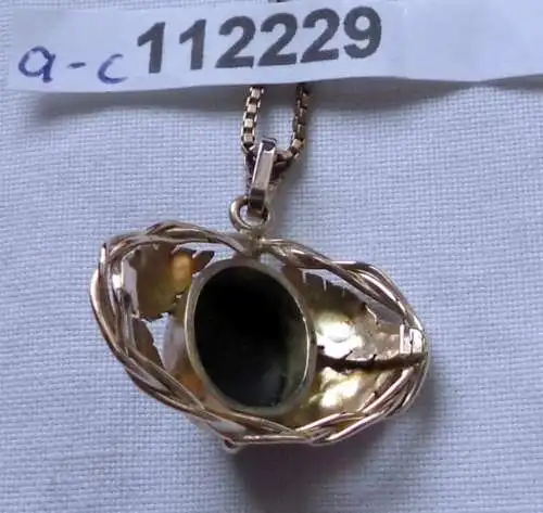 beau collier 333er or et pendentif avec pierre verte (112229)