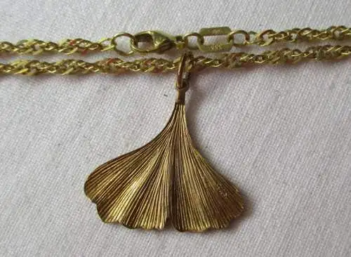 elegante 333er Gold Damenkette mit 375er Gold Ginkgoblatt Anhänger (153398)