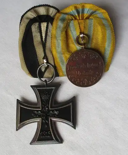 2e Ordreensspange Sachsen Friedrich August Médaille + Croix de fer (145792)