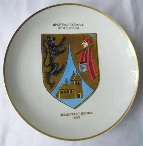 Rare porcelaine Teller fête d'origine Borna 1938 compétitions sportives le vainqueur (112409)