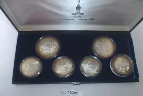Etui avec 6 pièces commémoratives d'argent original Olympiade Moscou 1980 D (100821)