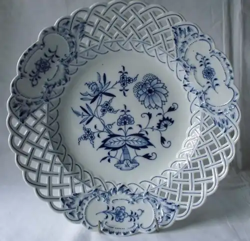 Meissen porcelaine motifs d'oignon belle, grande plaque perforée 28 cm (118521)