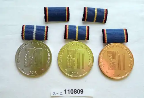 3 x médailles DDR Défense nationale or argent bronze dans l'étui (110809)