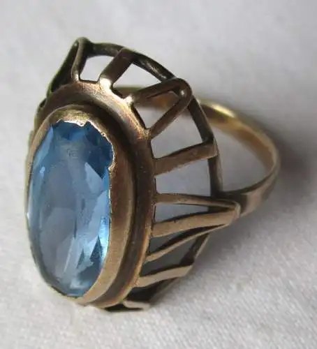 magnifique 333 bague femme or Art Déco style avec grande pierre bleue (109361)