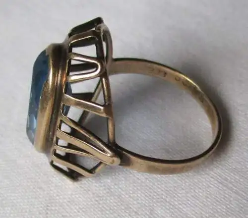 schöner 333er Gold Damen Ring Art Déco Stil mit großem blauem Stein (109361)
