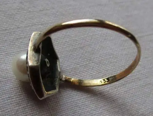 eleganter 333er Goldring mit Perle im Art Déco Stil (127478)