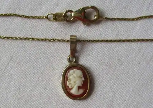 elegante Damenkette Kette aus 333er Gold mit Gemme Kamee Anhänger (152988)