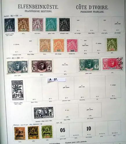 schöne hochwertige Briefmarkensammlung Elfenbeinküste 1892 bis 1926