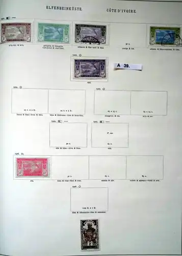 schöne hochwertige Briefmarkensammlung Elfenbeinküste 1892 bis 1926