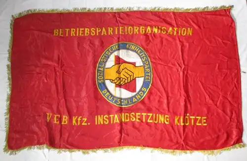 seltene DDR Fahne SED Partei Organisation VEB KFZ Instandsetzung Klötze (104520)