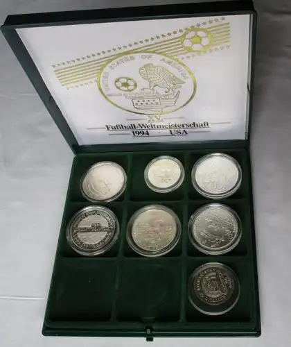 7 Silbermünzen Stempelglanz Fussball Weltmeisterschaft USA 1994 (128583)