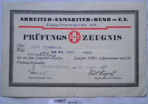 4 Urkunden Mitglieder der Sanitätskolonne vom roten Kreuz 1926-1936 (110577)