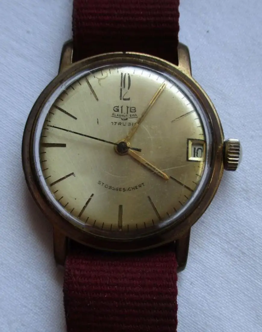 Original GUB GLASHÜTTE Herrenuhr 17 Rubis Stossgesichert (108208) 1