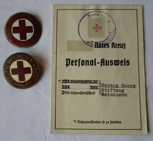 Deutsches Rotes Kreuz DRK Personal-Ausweis + Abzeichen Schwester 1945 (133552)