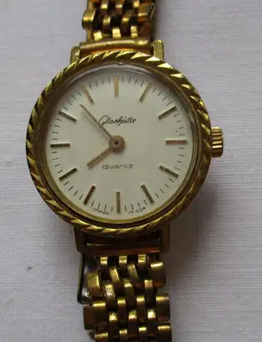 vergoldete Damen Armbanduhr Glashütte Quartz 11. FDGB-Kongress 1987 (140567)
