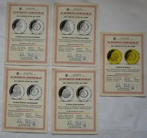 Kollektion Die ERSTEN FÜNF der DDR 4 Silbermünzen & Goldmünze 2009 MB (119075)