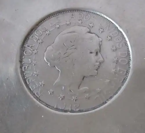 antike Münzschale Silber 2000 Reis Münze Brasilien 1912 Gewicht 115,5g (135316)