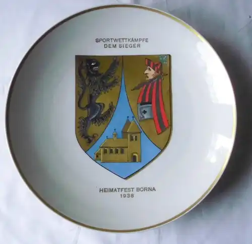 Rare porcelaine Teller fête d'origine Borna 1938 compétitions sportives le vainqueur (111729)