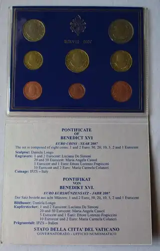 KMS Euro Kursmünzensatz 2007 von Vatikan in Stempelglanz OVP (152635)