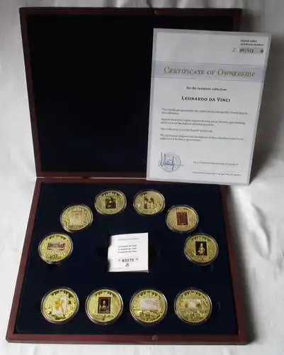 Leonardo da Vinci 500.Todestag Sammlung 10 vergoldete Medaillen PP Box (127407)