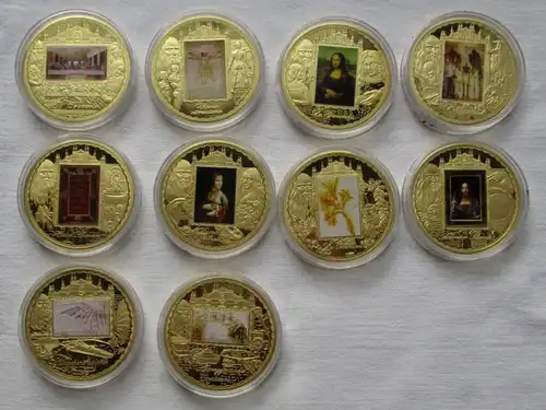 Leonardo da Vinci 500e jour de la mort Collection 10 médailles dorées PP Box (127407)