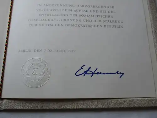 DDR Urkunde vaterländischer Verdienstorden Silber 1987 Joachim Rähmer (103488)