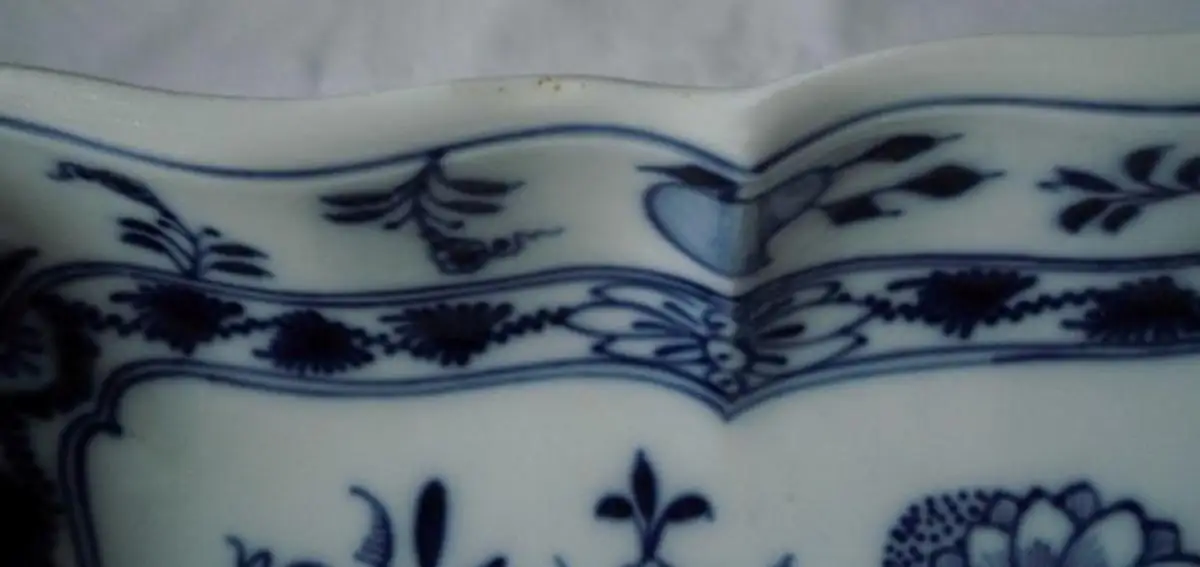 Meissen Porzellan Zwiebelmuster schöne, quadratische Schale Knaufzeit (113984) 2