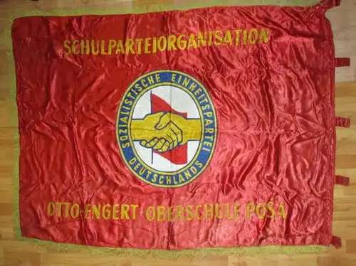 seltene DDR Fahne Schulparteiorganisation Otto Engert Oberschule Posa (133486)