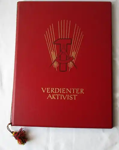 DDR Urkunde + Urkundenmappe Verdienter Aktivist Okt. 1959 Bartel 54 d (125449)