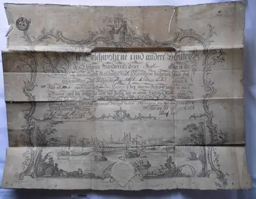 wunderbarer alter Handwerker Brief Stadt Mannheim 1778 mit Stich (102470)