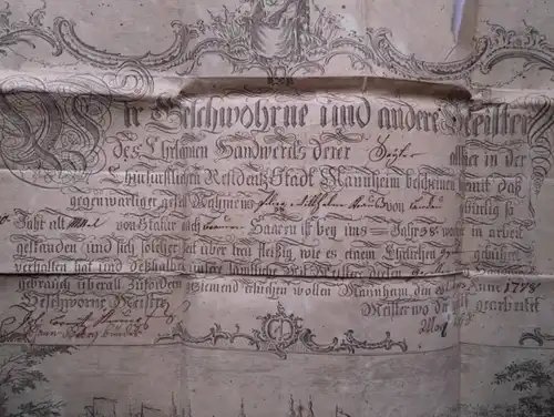 merveilleux vieux artisan lettre de la ville de Mannheim 1778 avec la marque (102470)